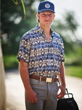 Men's Hooey Short-Sleeve Blue Patterned Button-Up Shirt